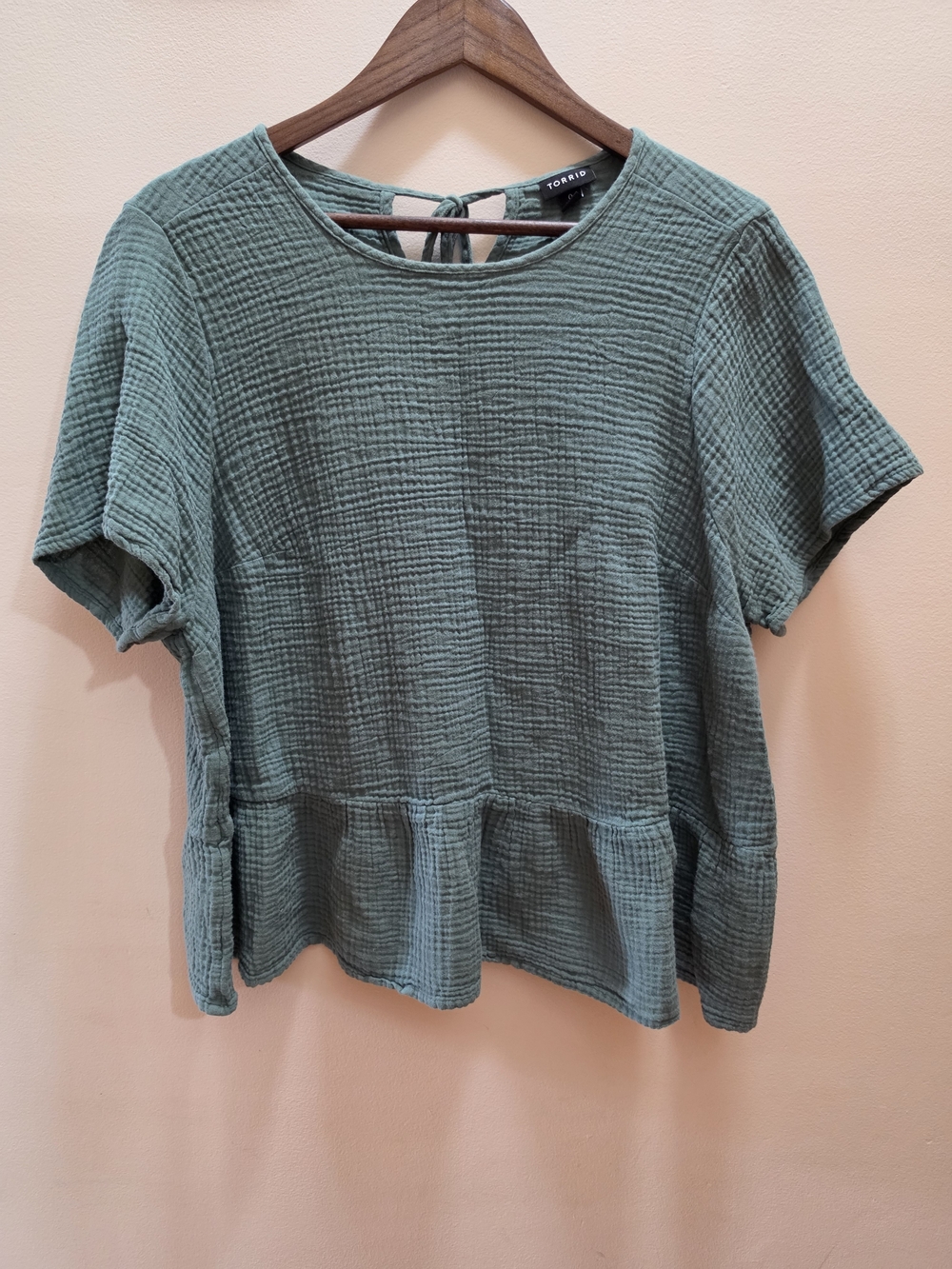 Torrid Green Cotton Gauze Short Sleeve Tie Back Blouse 0 Boho Summer